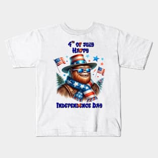 Stylish Bigfoot Rocking American Flag Hat Kids T-Shirt